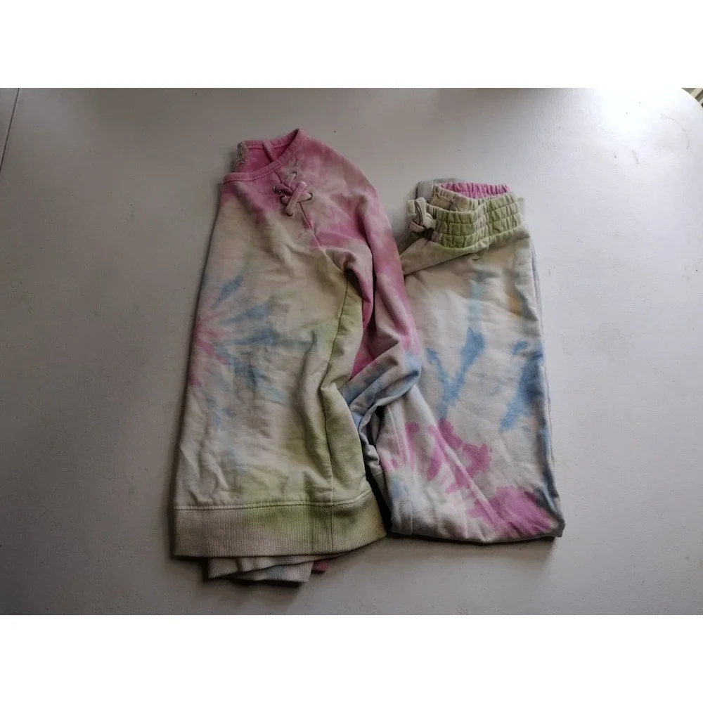 Kids Tie Dye Sweatshirt Jogger Pants Set Lace Up Neck Size 8‎